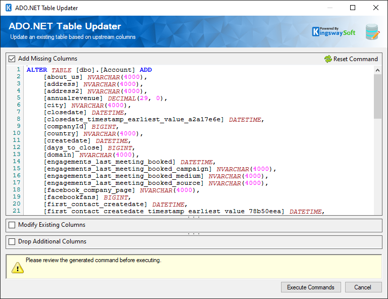 ADO NET Destination Table Updater
